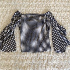 Off the shoulder grey and white gingham top